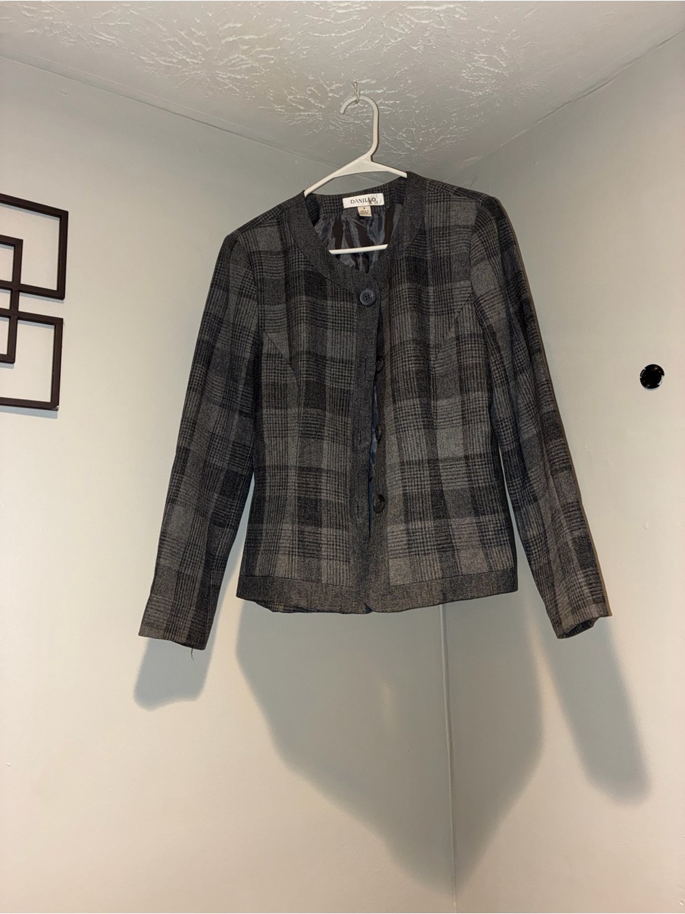 Emanuel Ungaro Gray Plaid Collarless Blazer